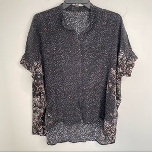 All Saints Top Womens Size 6 Fleet Virgo Boxy Silk Button Up Short Sleeve